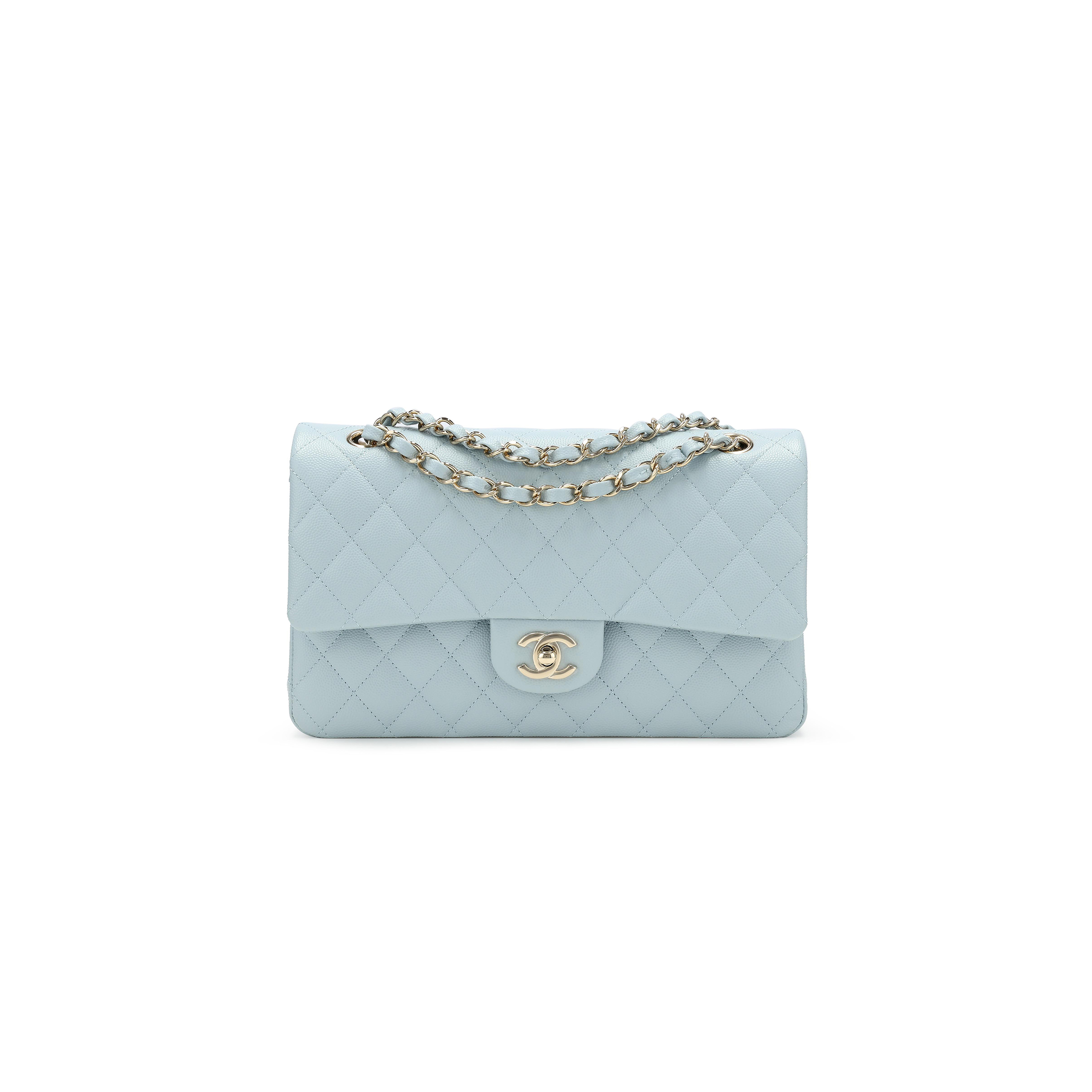 CHANEL MEDIUM CLASSIC DOUBLE FLAP BAG BLUE QUILTED CAVIAR LIGHT GOLD HARDWARE (25*15*7cm) CHANEL MEDIUM CLASSIC DOUBLE FLAP BAG BLUE QUILTED CAVIAR LIGHT GOLD HARDWARE (25*15*7cm)